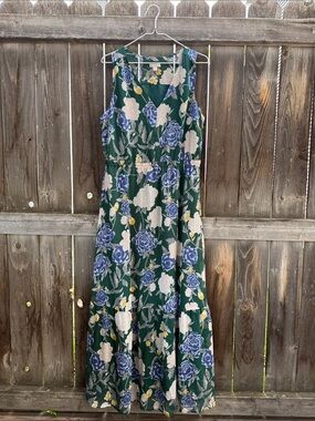 Merona Green Floral Maxi Dress with Blue and Cream Blooms